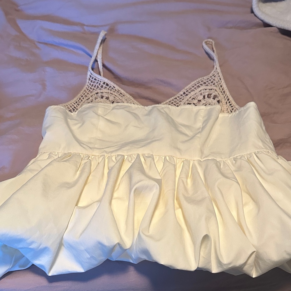 SHEIN Cream Crochet Trim Tank Top
